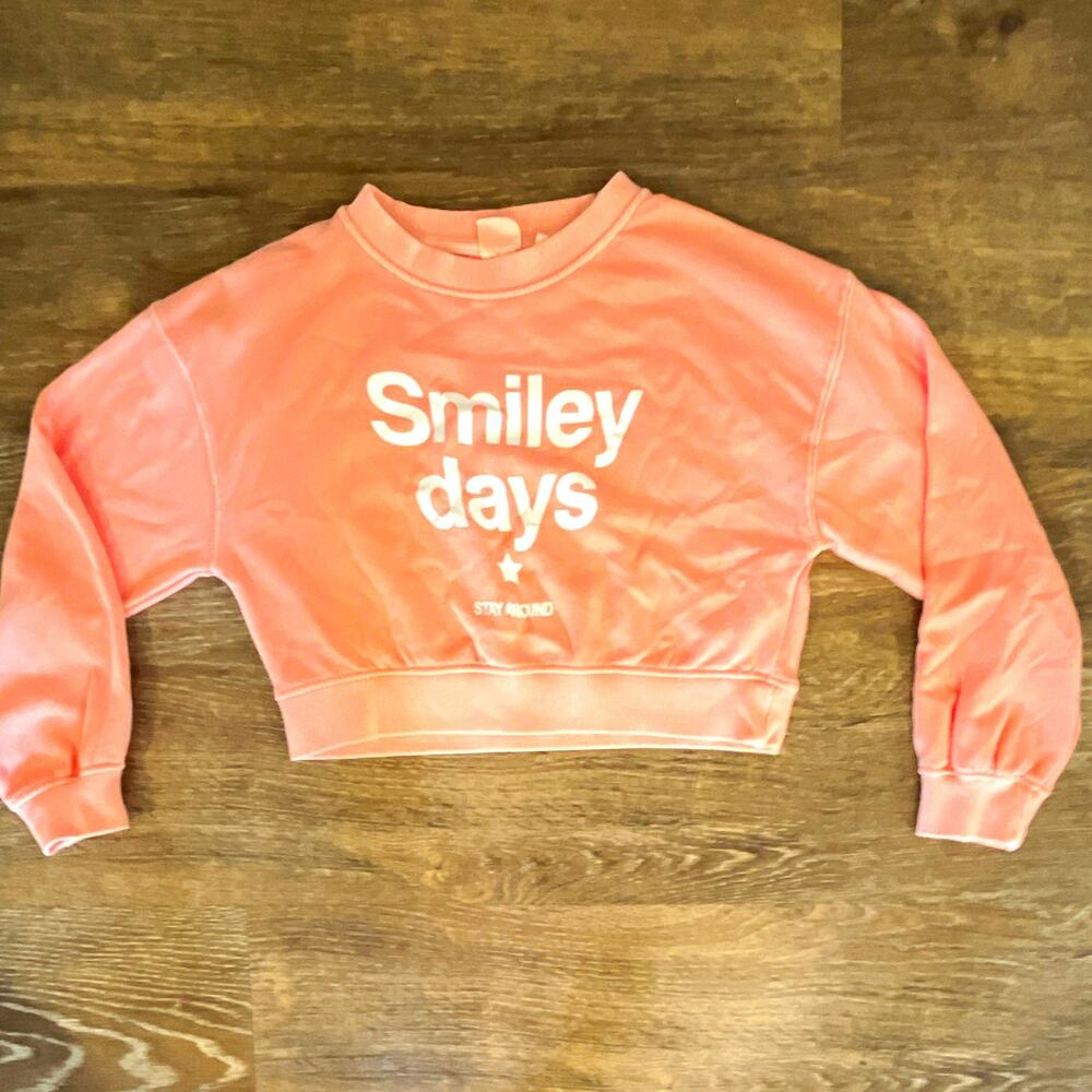 ZARA Girls Pink Graphic Logo Crewneck Sweatshirt Long Sleeve Pullover 8-9